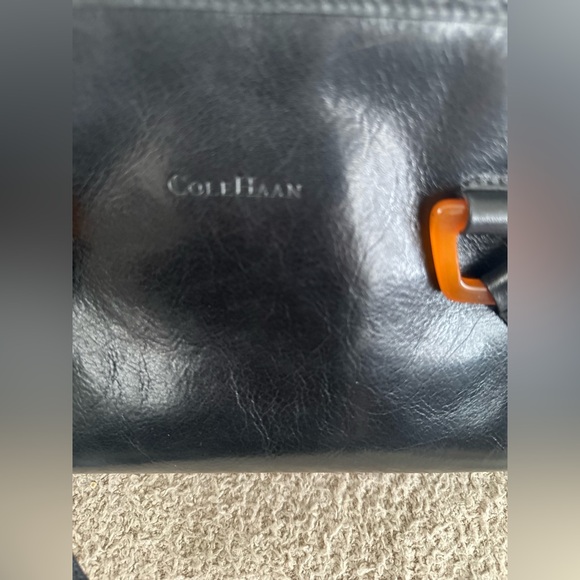 Cole Haan Vintage Black Leather Satchel with Amber Resin Hardware - Picture 5 of 15